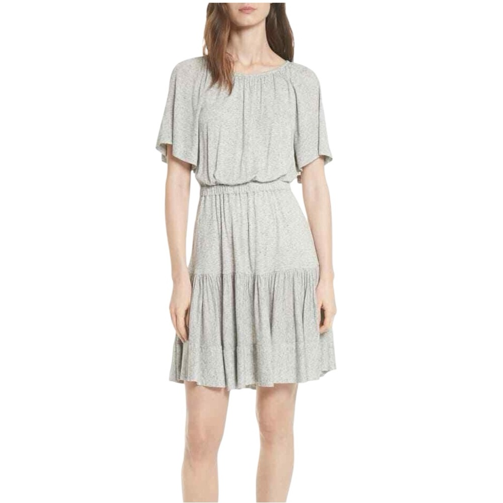 Rebecca Taylor Womens Small Gray Flax Blend Open Back Ruffled Knit Dress